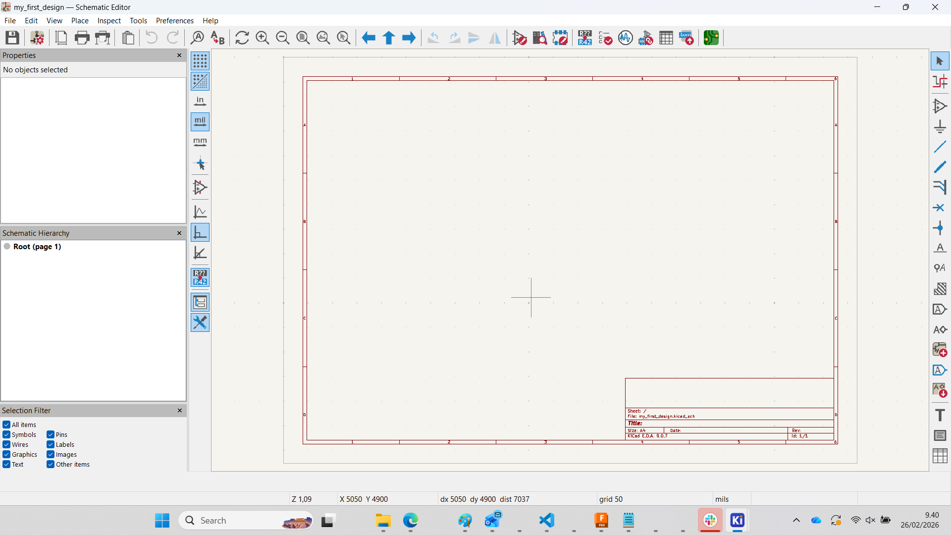 Component selection window